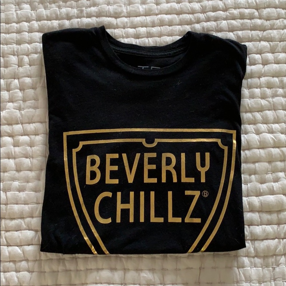 Women's Black Short Sleeve Tee with Gold Logo
